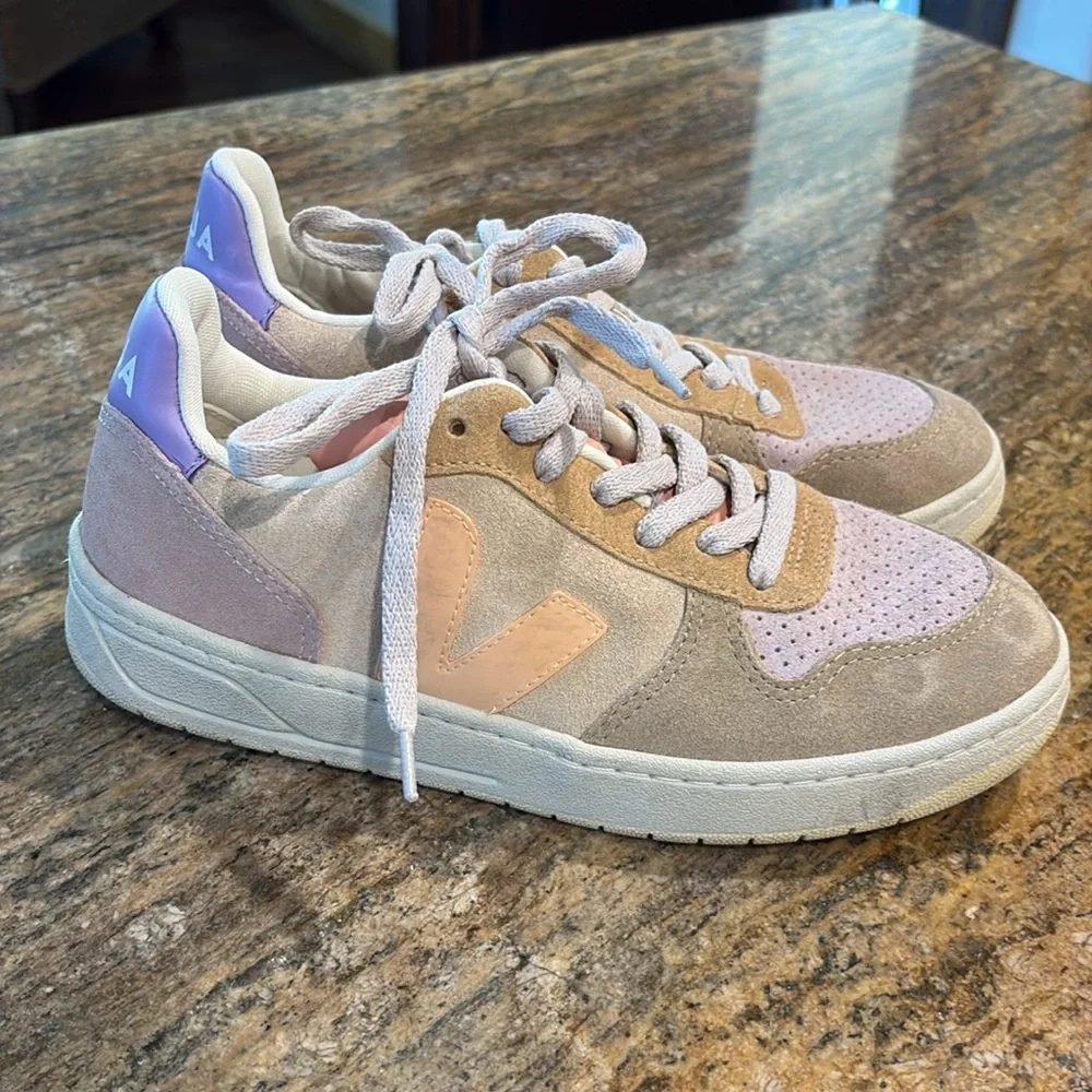 Veja V-10 Sneaker Multi-Color Peach Suede Sz 7 Women’s - Picture 2 of 8